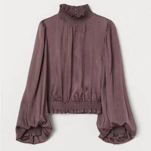 H&M Smocking-detail blouse - Long sleeve - Dark purple